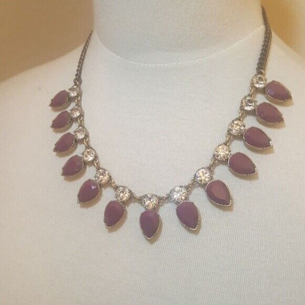 J CREW Purple and Rhinestone Statement Necklace